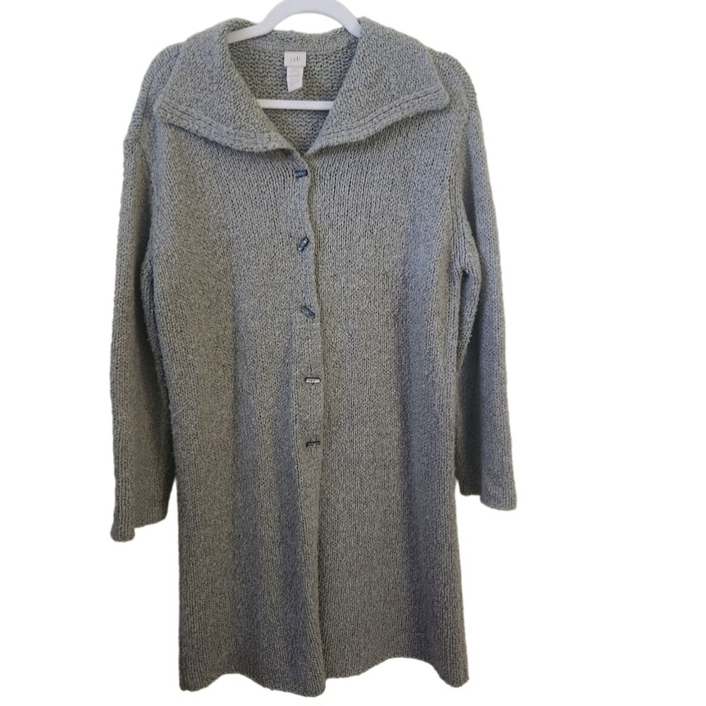 J. Jill Vintage Green Wool Blend Long Line Cardigan Sweater Size LP